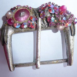PRICE DROP $ 49 to $42...VINTAGE 1950's Multi Pink Stone Belt Buckle..